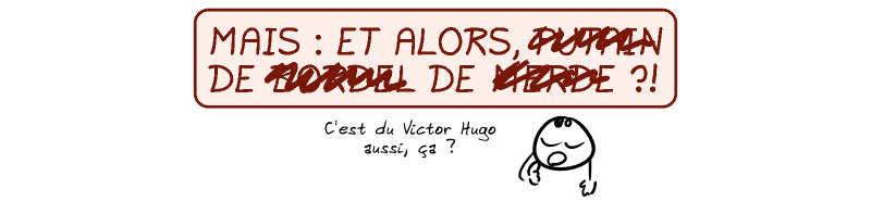 MAIS : ET ALORS, PU##IN DE BO##EL DE M##DE ?! Le smiley demande : « C'est du Victor Hugo aussi, ça ? »