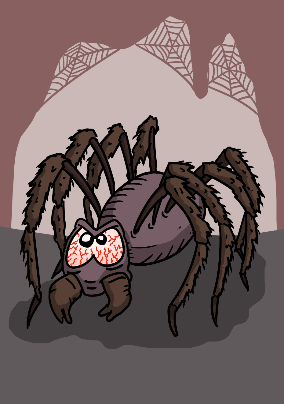 Une grosse araignée avec les pattes velues. Elle a les yeux rouges, injectés de sang, et n'a pas l'air commode.