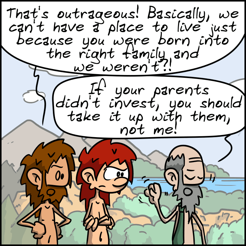 John-Cro is annoyed too: “That's outrageous! Basically, we can't have a place to live just because you were born into the right family and we weren't?!” The guy shrugs his shoulders indifferently: “If your parents didn't invest, you should take it up with them, not me!”