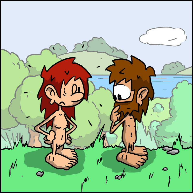 John-Cro looks at Magnon's breasts, who is stunned.