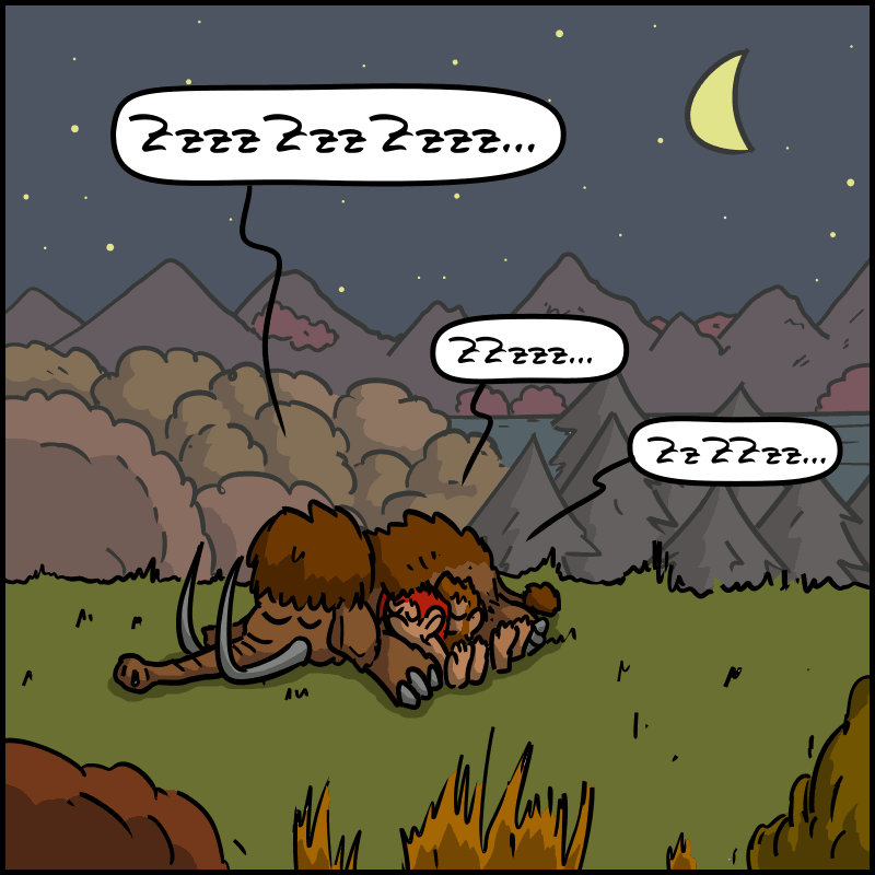 It's nighttime, and the three are asleep: “ZZzzzzz...”