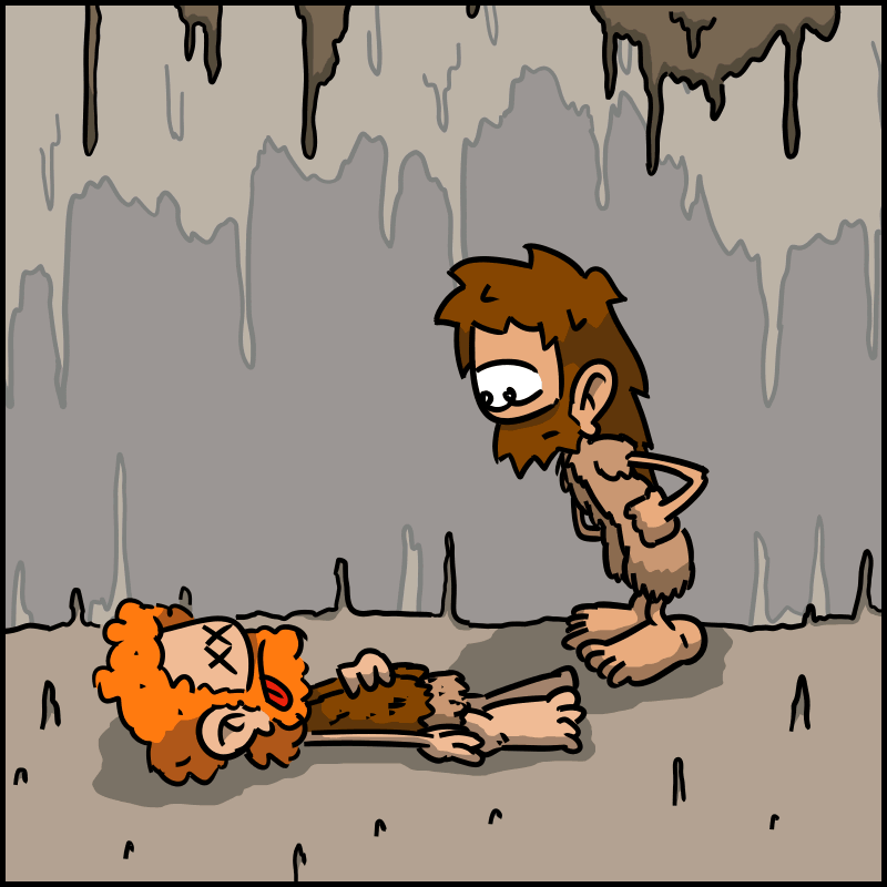 He leis on the ground, dead. John-Cro looks at him with disinterest.