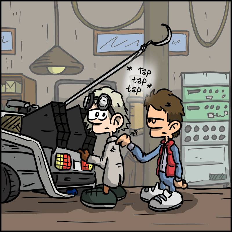 Marty taps Doc on the shoulder with a nonchalant air. Doc wonders what he wants.