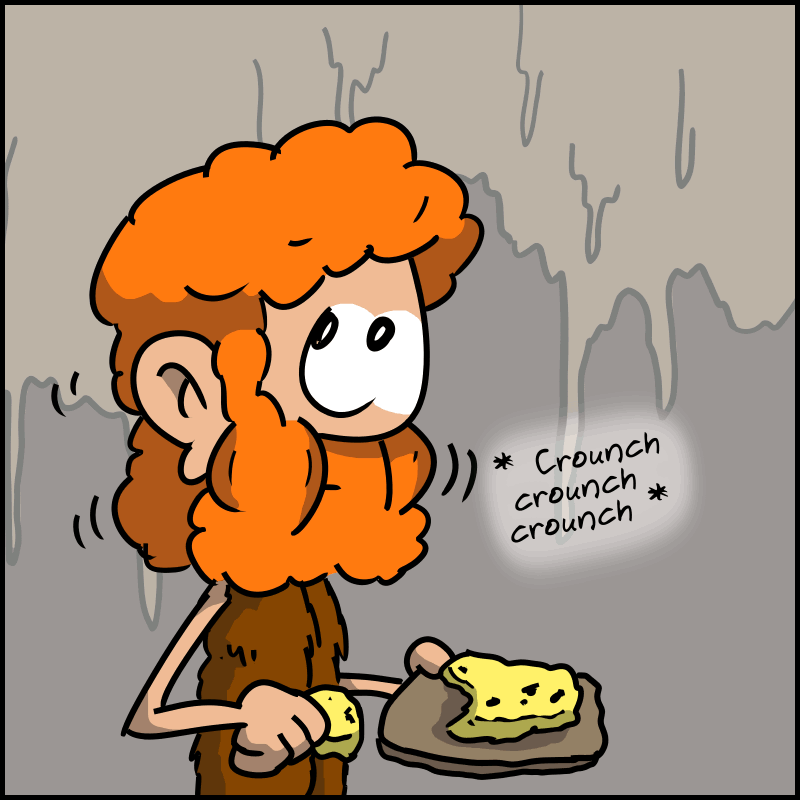 L'homme mange (« crounch crounch »).