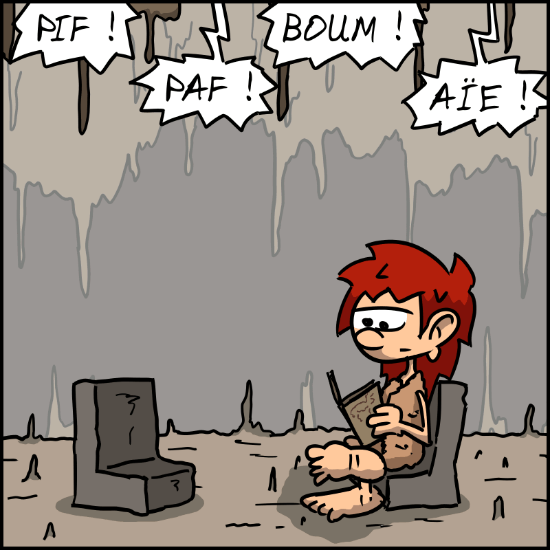Plan sur Magnon, on entend des bruits de lutte au-dessus (« PIF ! PAF ! BOUM ! AÏE ! »).