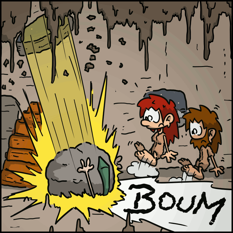 On voit une trainée traverser le plafond et un gros « BOUM » à l'endroit où se trouve le proprio.