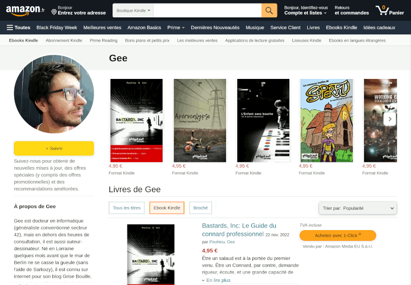 Capture d'écran de ma page auteur sur Amazon